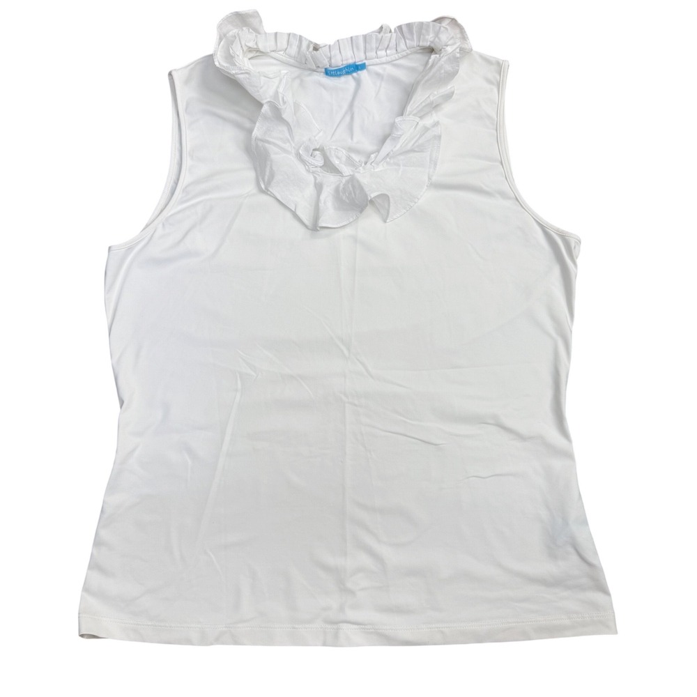 J.McLaughlin Ruffle Neck Sleeveless Top Women Large White Chic Quiet Luxury